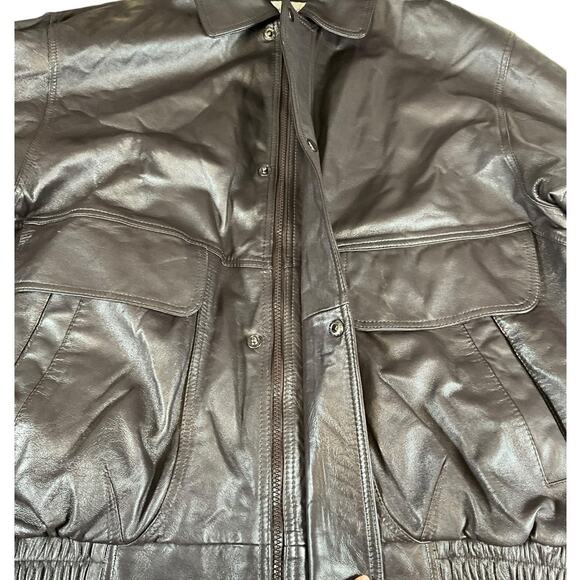 Vintage Irvine Park Genuine Leather Bomber Jacket Brown Full Zip Button Closure - Picture 6 of 14